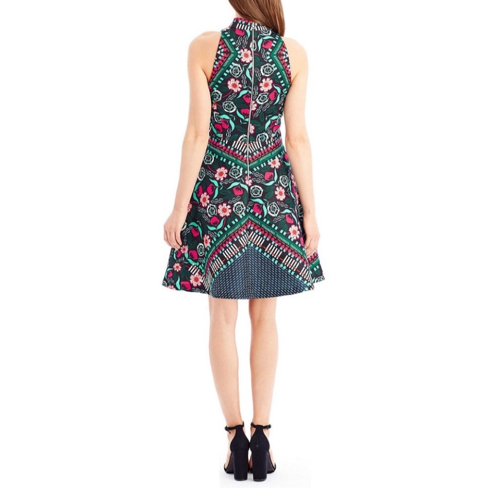 Nicole Miller Mock Neck Jacquard Fit & Flare Dress - Picture 3 of 7